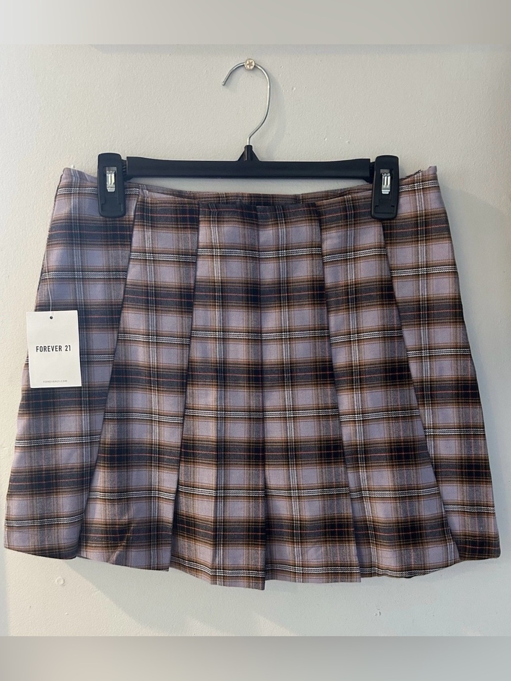 Forever 21 Lavender Plaid Pleated Mini Skirt with Tan & Black Accents
